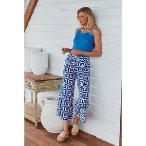Free People Menocra Cropped Printed Pants  Cobalt & White Combo 2 NWT